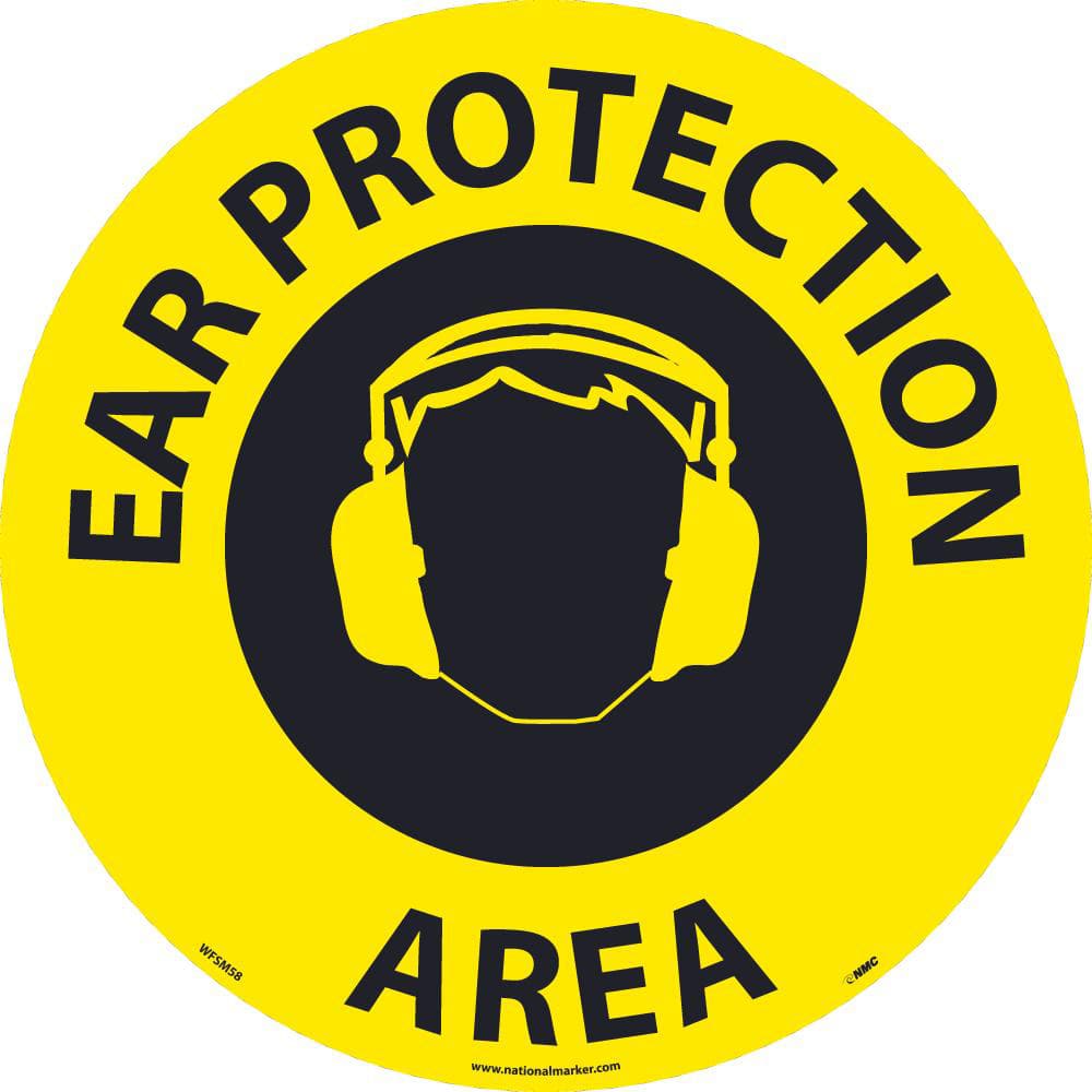 Accident Prevention Adhesive Backed Floor Sign: Round, ''Ear Protection Area'' MPN:WFSM58