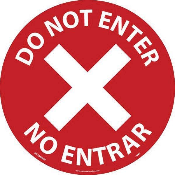 COVID-19 Adhesive Backed Floor Sign: Circle & Oval, Vinyl, ''Do Not Enter No Entrar'' MPN:WFSM88SP