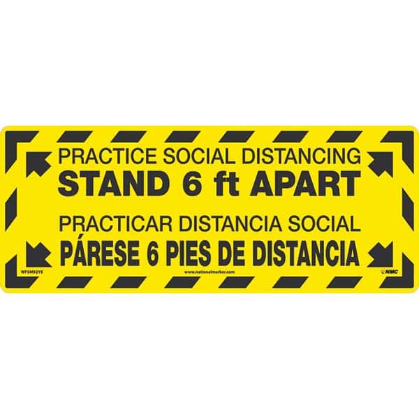 COVID-19 Adhesive Backed Floor Sign: Rectangle & Square, Vinyl, ''Practice Social Distancing Stand 6 Ft Apart, Practicar Distancia Social Parese 6 Pies De Distancia'' MPN:WFSM92YE