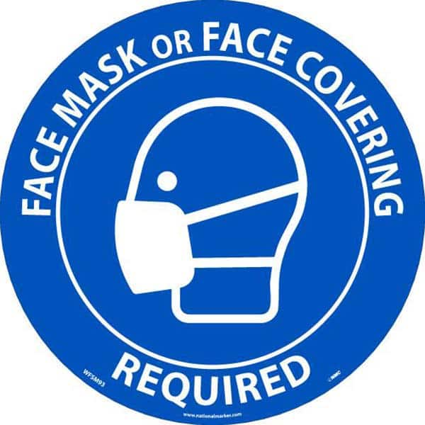 COVID-19 Adhesive Backed Floor Sign: Circle & Oval, Vinyl, ''Face Mask Or Face Covering Required'' MPN:WFSM9310