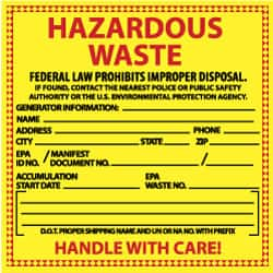 Hazardous Material Label: 