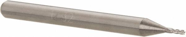 Square End Mill: 1/32'' Dia, 3/32'' LOC, 1/8'' Shank Dia, 1-1/2'' OAL, 4 Flutes, Solid Carbide MPN:12177062