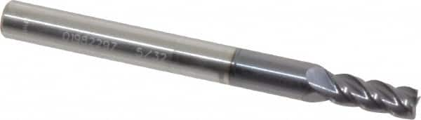 Square End Mill: 5/32'' Dia, 3/8'' LOC, 3/16'' Shank Dia, 2'' OAL, 4 Flutes, Solid Carbide MPN:12182744