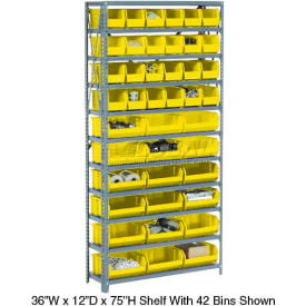 GoVets™ Steel Open Shelving with 8 Yellow Plastic Stacking Bins 5 Shelves - 36x18x39 248YL603