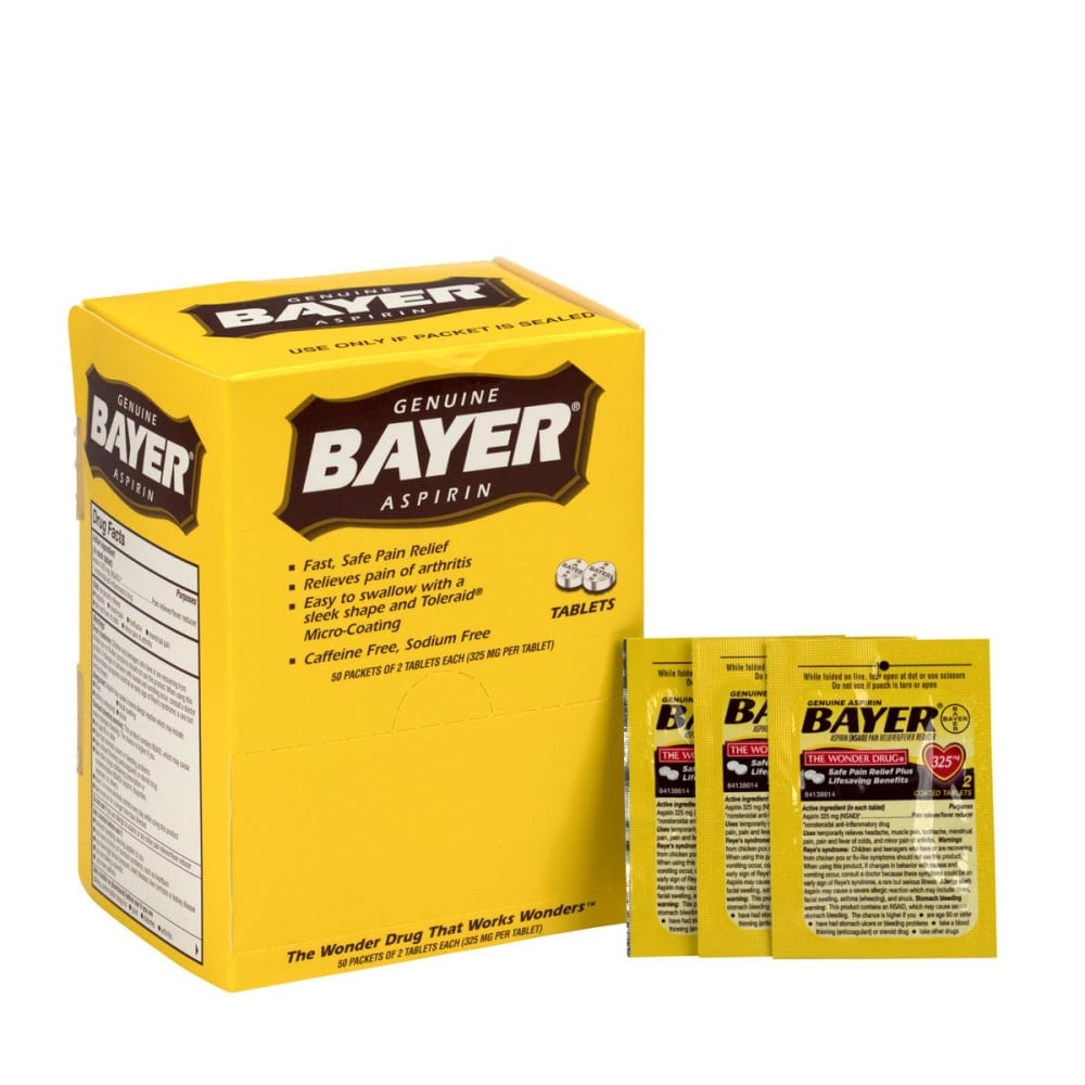 Bayer Aspirin, 2 Tablets Per Packet, Box Of 50 Packets (Min Order Qty 3) MPN:12408