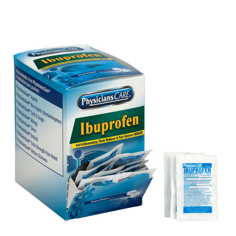 PhysiciansCare Ibuprofen Single Dose Packets, 2 Tablets Per Box, Box of 125 Packets (Min Order Qty 3) MPN:90109