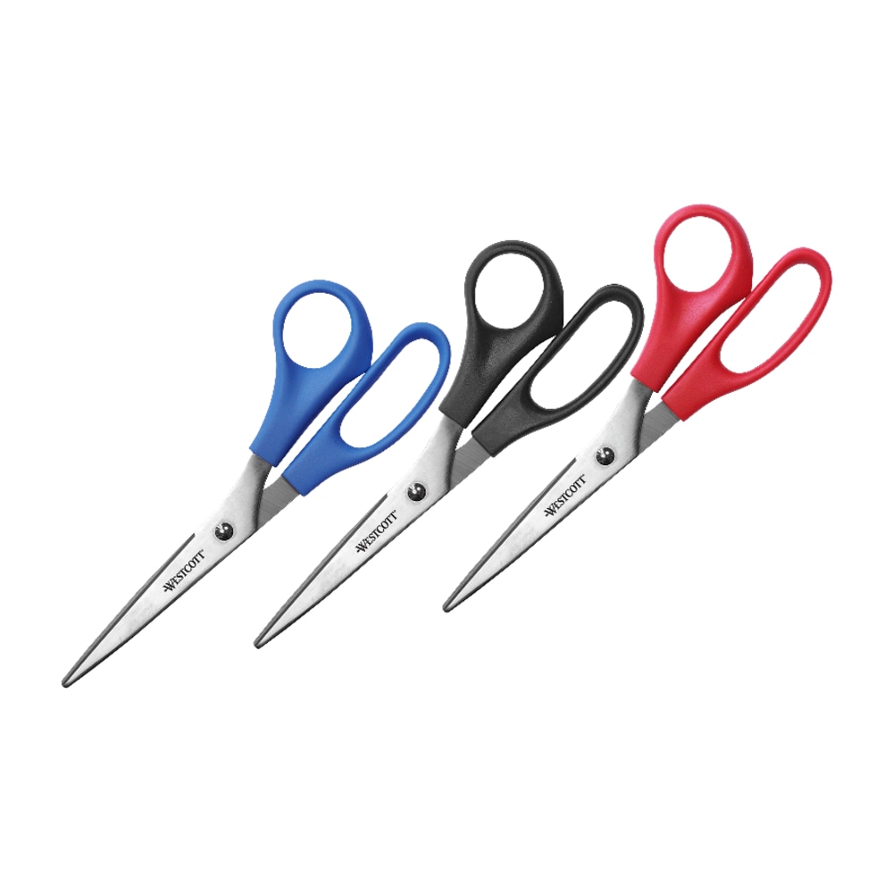 Westcott All-Purpose Value Stainless Steel Scissors, 8in, Pointed, Assorted Colors, Pack Of 3 (Min Order Qty 25) MPN:13404