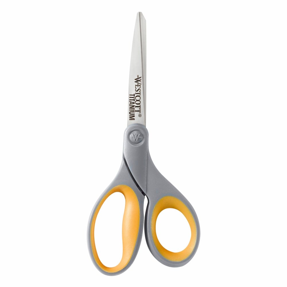 Westcott Titanium Bonded Scissors, 8in, Pointed, Gray/Yellow (Min Order Qty 19) MPN:13529