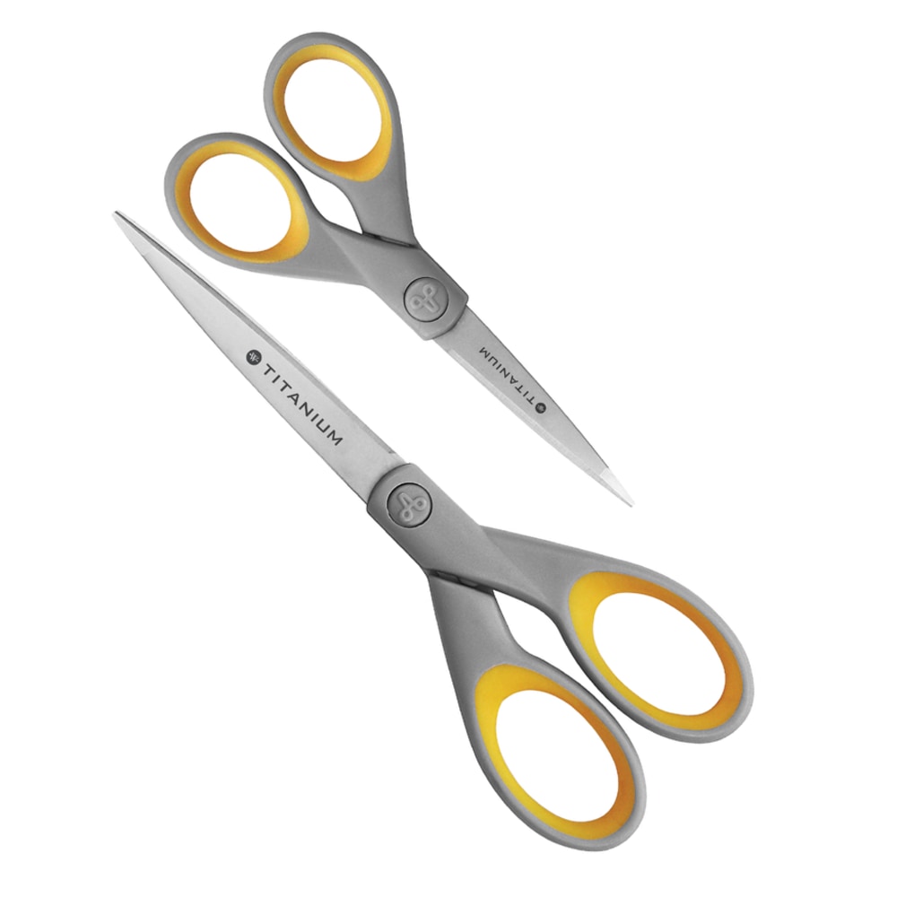 Westcott Titanium Bonded Scissors, Pointed, Gray/Yellow, Pack Of 2 (Min Order Qty 9) MPN:13824