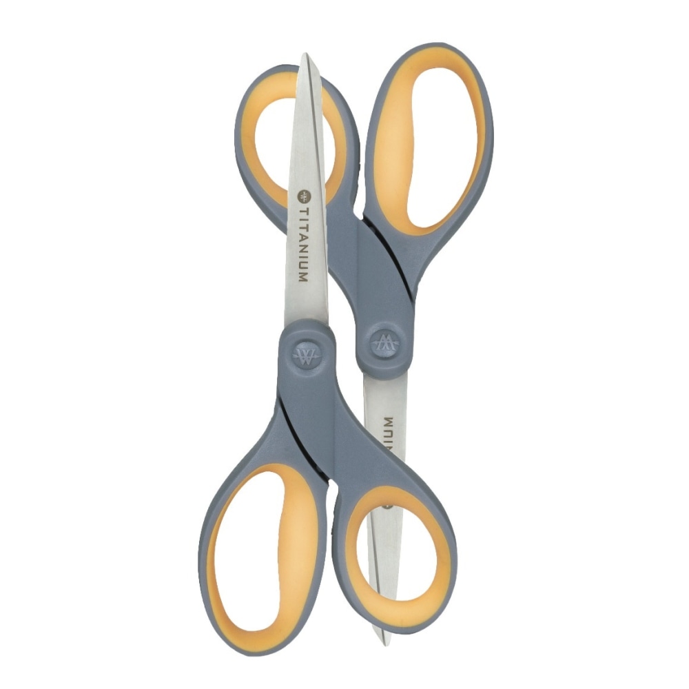 Westcott Titanium Bonded Scissors, 8in, Pointed, Gray/Yellow, Pack Of 2 (Min Order Qty 11) MPN:13901