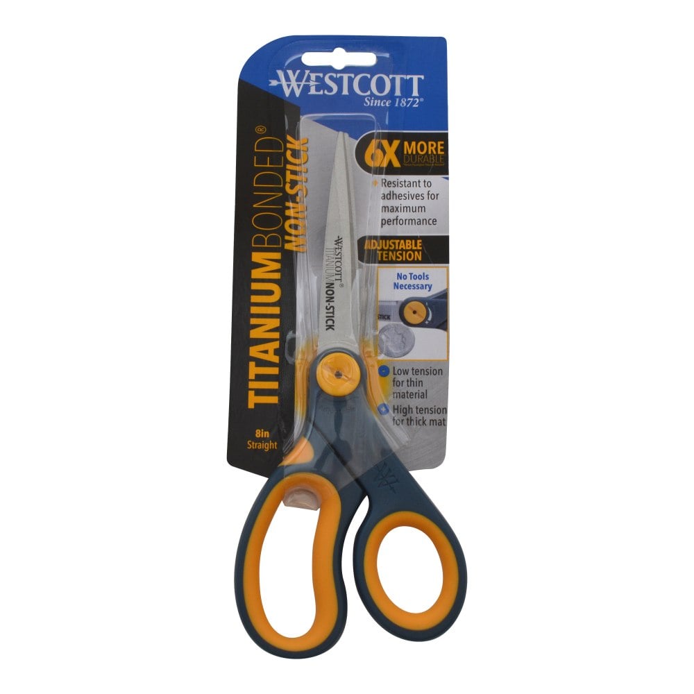 Westcott Titanium Bonded Non-Stick Scissors, 8in, Straight, Gray/Yellow (Min Order Qty 12) MPN:14849