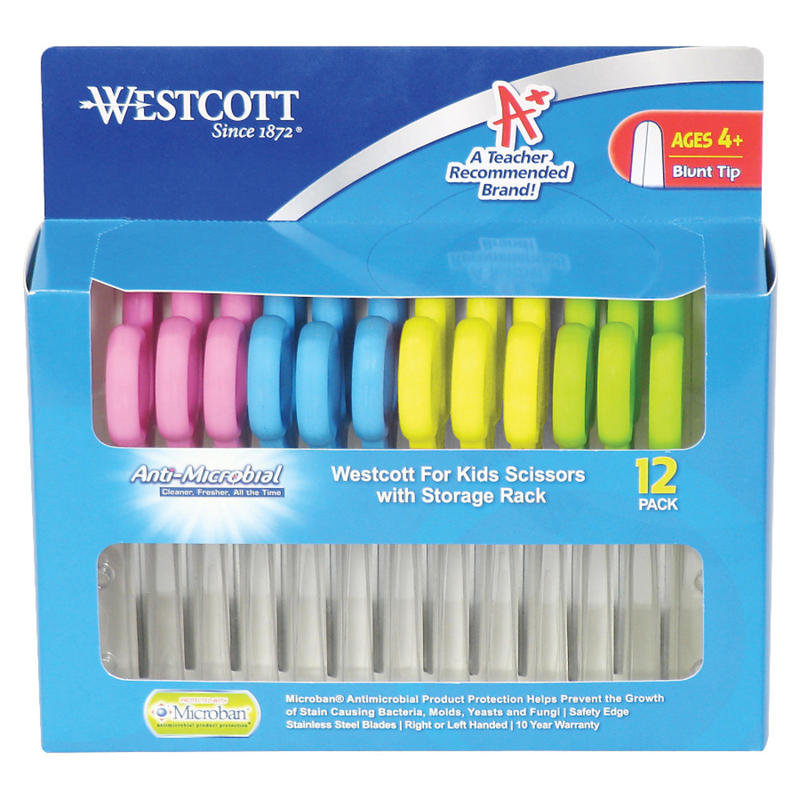 Westcott Kids School Pack Scissors, 5in, Blunt, Assorted Colors, Pack Of 12 (Min Order Qty 3) MPN:14871