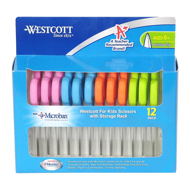 Westcott Kids School Pack Scissors, 5in, Pointed, Multicolor, Pack Of 12 (Min Order Qty 3) MPN:14872