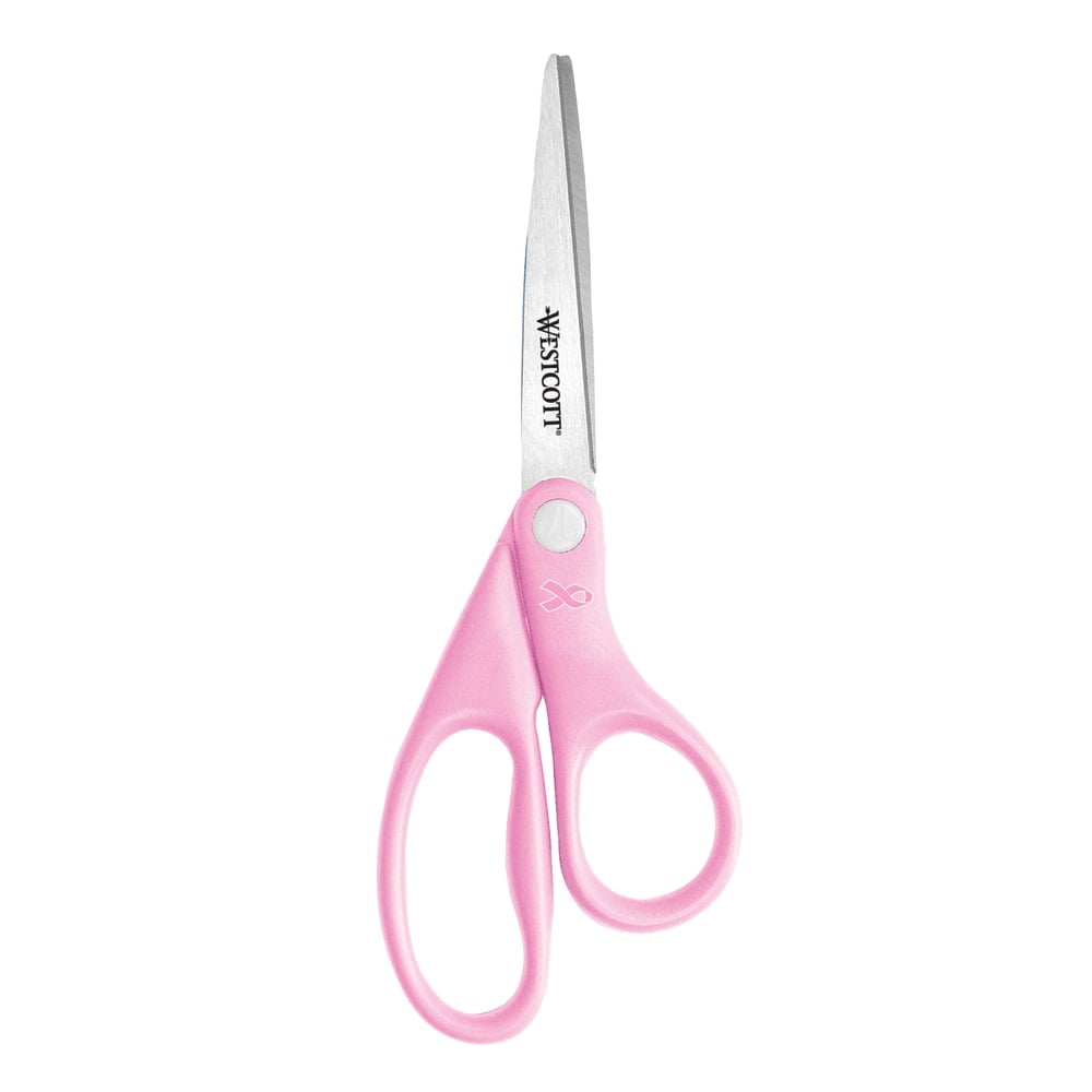 Westcott All-Purpose Value Stainless Steel Scissors, 8in, Straight, Pink Ribbon (Min Order Qty 29) MPN:15387