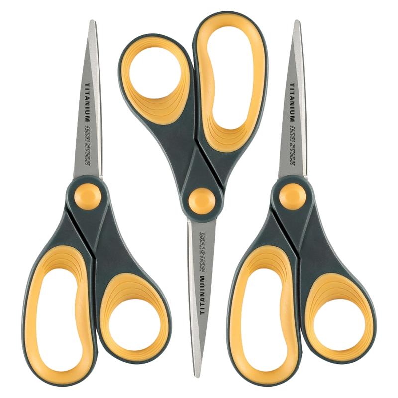 Acme United Titanium Nonstick Scissors, 8in, Pointed, Gray/Yellow, Pack Of 3 (Min Order Qty 2) MPN:15454