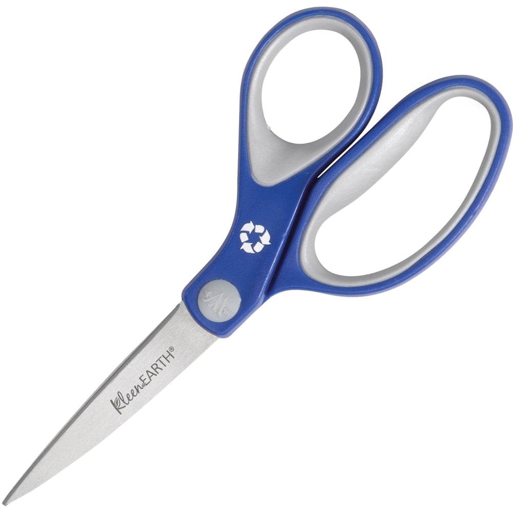 Westcott KleenEarth Soft Handle Scissors - 2.25in Cutting Length - 7in Overall Length - Straight - Stainless Steel - Pointed Tip - Blue/Gray - 1 Each (Min Order Qty 5) MPN:15553