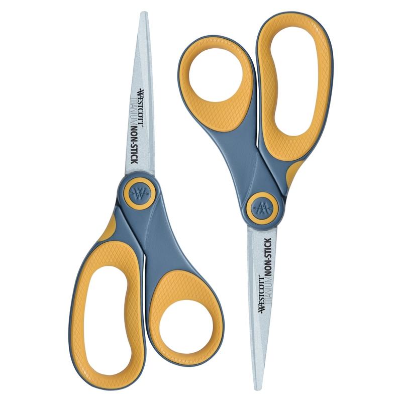 Westcott Titanium Bonded Non-Stick Scissors, 8in, Pointed, Gray/Yellow, Pack Of 2 (Min Order Qty 8) MPN:16550