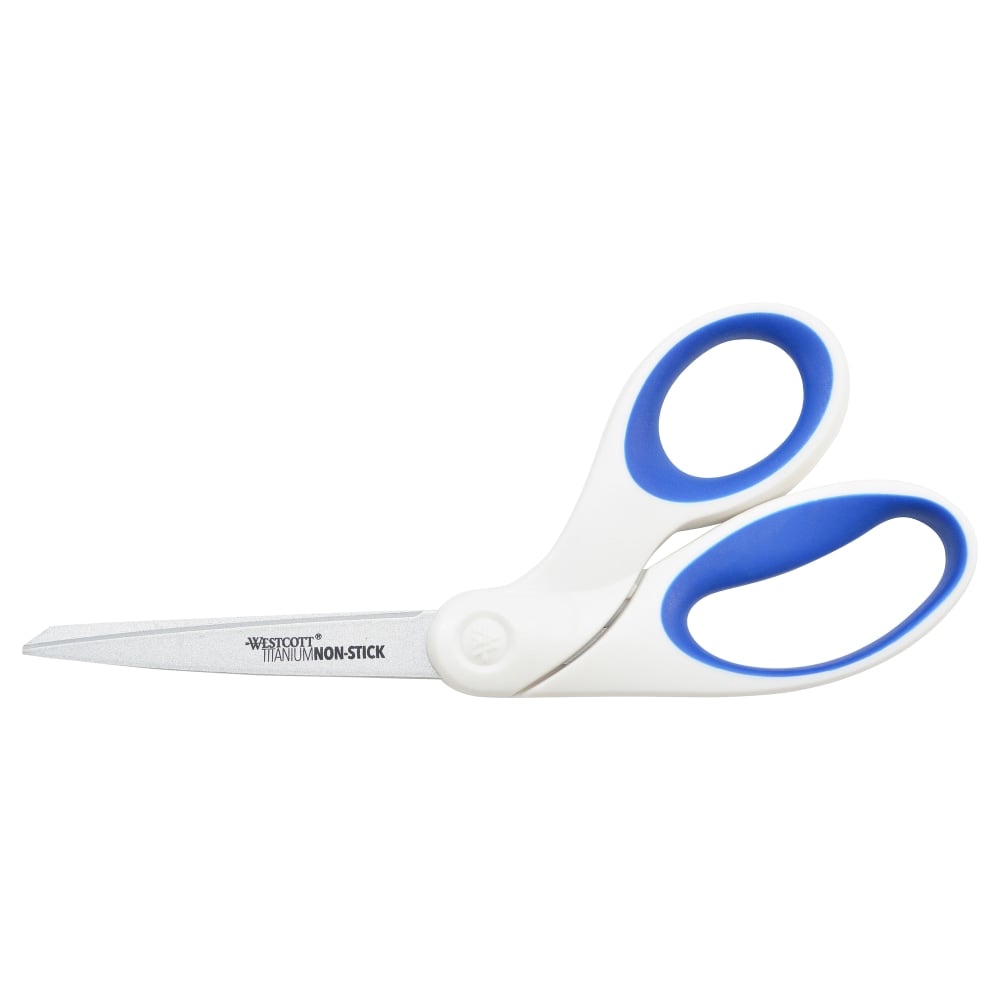 Westcott Titanium Bonded Non-Stick Scissors, 8in, Pointed, Blue/White (Min Order Qty 13) MPN:16578