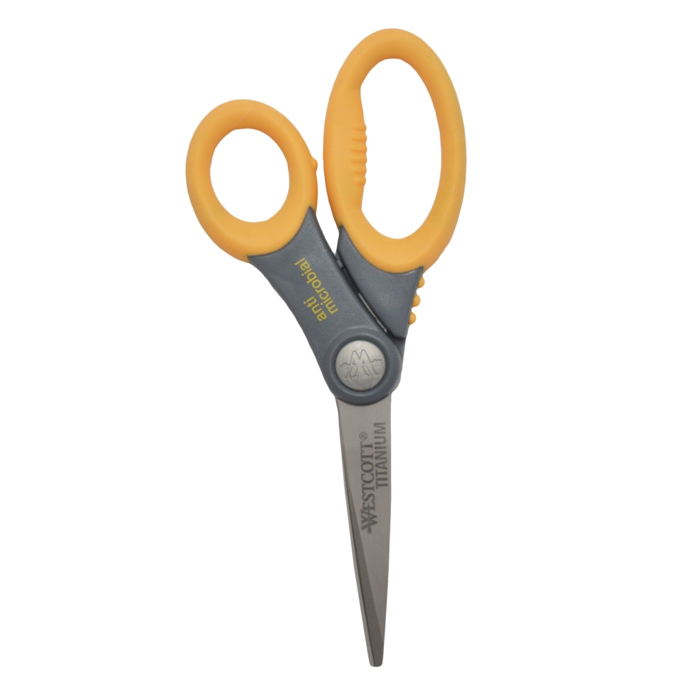 Westcott Hard Handle Scissors With Antimicrobial Protection, 8in, Pointed, Yellow/Gray (Min Order Qty 5) MPN:17805