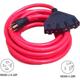 Conntek 20501 25' 20A Generator Locking Extension Cord with NEMA L14-20P to 15/20R4 Red 20501