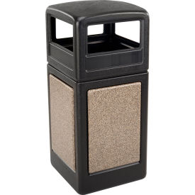 PolyTec™  Square Waste Container w/Dome Lid - Black w/Riverstone Stone Panels 42-Gallon 72045299