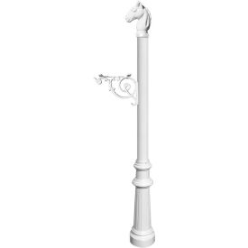 Lewiston Equine Post Only w/Support Bracket Horsehead Finial & Decorative Fluted Base White LPST-801-WHT