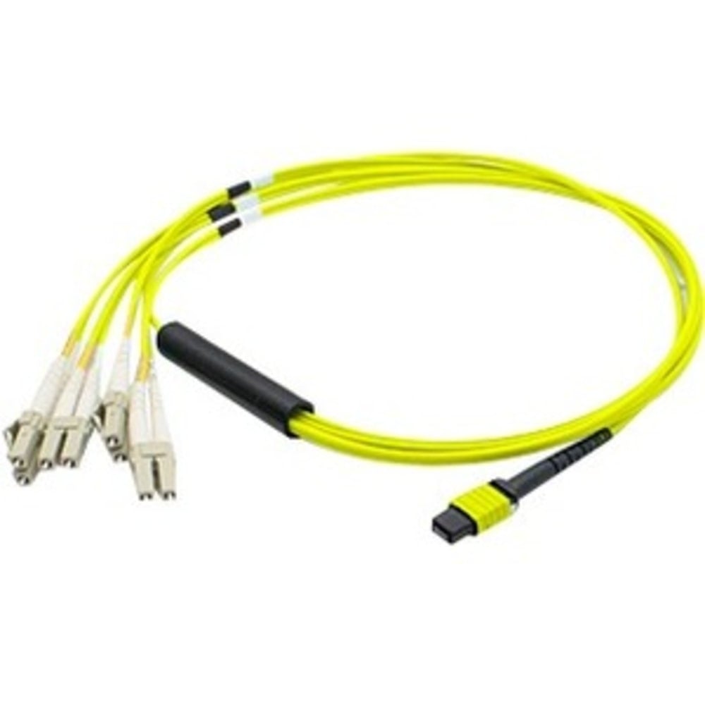 AddOn 5m Arista Networks CAB-M12P4LC-S5 Compatible MPO (Female) to 8xLC (Male) 8-Strand Yellow OS2 OFNR (Riser-Rated) Fiber Fanout Cable - 100% compatible and guaranteed to work MPN:CAB-M12P4LC-S5-AO