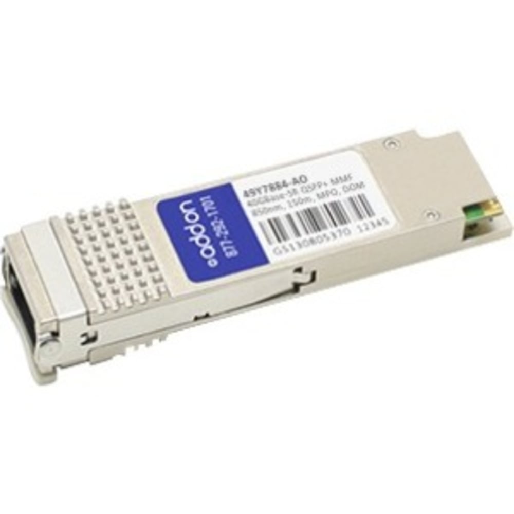 AddOn IBM 49Y7884 Compatible QSFP+ Transceiver - QSFP+ transceiver module (equivalent to: IBM 49Y7884, IBM BN-CKM-QP-SR4) - 40GbE - 40GBASE-SR - MPO multi-mode - up to 492 ft - 850 nm MPN:49Y7884-AO