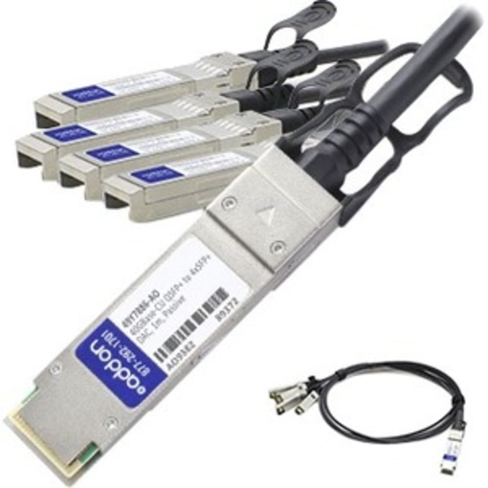 AddOn 1m IBM Compatible QSFP+ Breakout DAC - Direct attach cable - SFP+ to QSFP+ - 3.3 ft - twinaxial - for BNT RackSwitch G8264F, RackSwitch G8264R MPN:49Y7886-AO