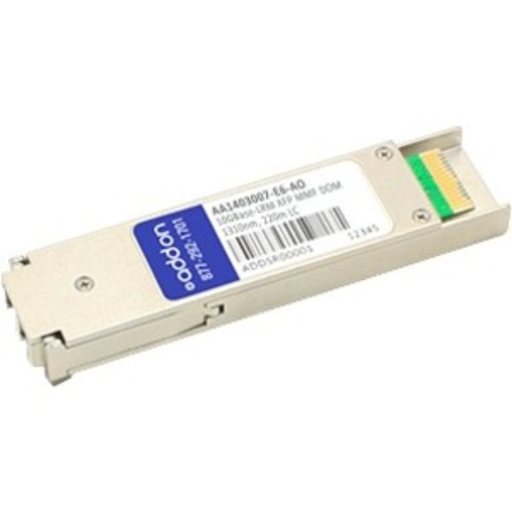 AddOn - XFP transceiver module (equivalent to: Avaya/Nortel AA1403007-E6) - 10GbE - 10GBase-LRM - LC multi-mode - up to 722 ft - 1310 nm - TAA Compliant - for Avaya Ethernet Routing Switch 4524, 4526, 4548, 4550, 4826, 4850 MPN:AA1403007-E6-AO