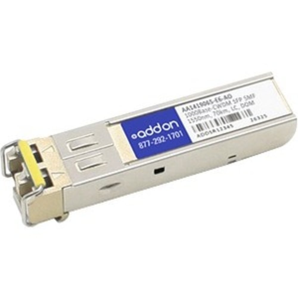 AddOn Avaya AA1419065-E6 Compatible SFP Transceiver - SFP (mini-GBIC) transceiver module (equivalent to: Avaya/Nortel AA1419065-E6) - GigE - 1000Base-CWDM - LC single-mode - up to 43.5 miles - 1550 nm MPN:AA1419065-E6-AO