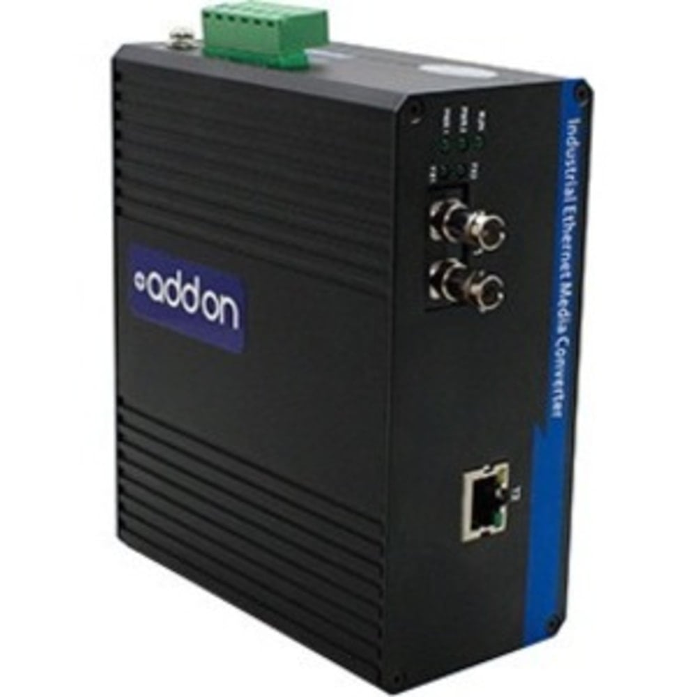 AddOn 1Gbs 1 RJ-45 to 1 ST Industrial Media Converter - Fiber media converter - GigE - 10Base-T, 1000Base-LX, 1000Base-TX, 100Base-TX - RJ-45 / ST single-mode - up to 12.4 miles - 1310 nm MPN:ADD-IGMC-LX-1ST1