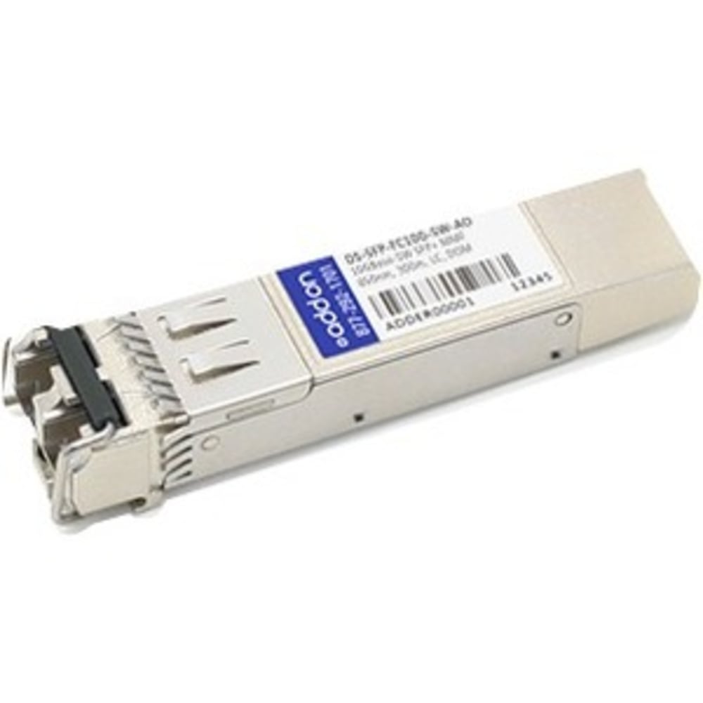 AddOn - SFP+ transceiver module (equivalent to: Cisco DS-SFP-FC10G-SW) - 10 GigE - 10GBase-SW - LC multi-mode - up to 984 ft - 850 nm - TAA Compliant - for P/N: DS-X9232-256K9, DS-X9232-256K9=, DS-X9248-256K9, DS-X9248-256K9= MPN:DS-SFP-FC10G-SW-AO