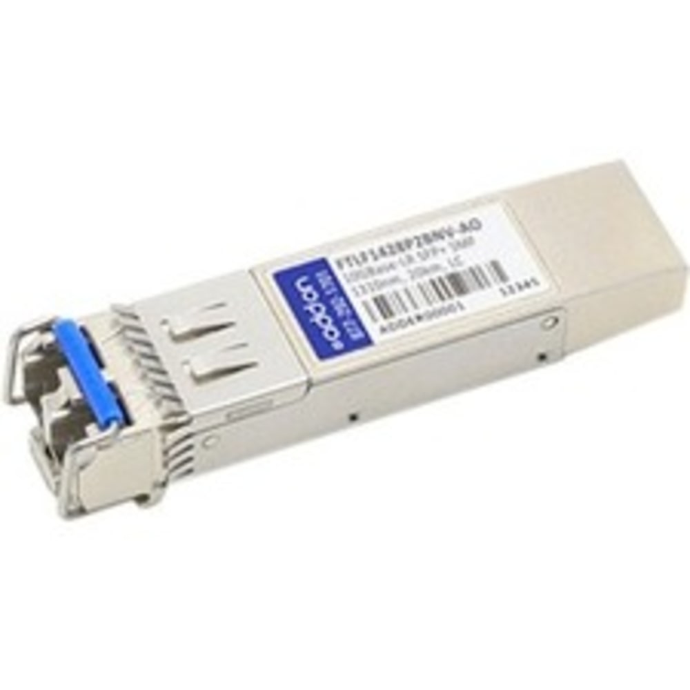 AddOn - SFP+ transceiver module (equivalent to: Finisar FTLF1428P2BNV) - 10 GigE - 10GBase-LR - LC single-mode - up to 12.4 miles - 1310 nm - TAA Compliant MPN:FTLF1428P2BNV-AO