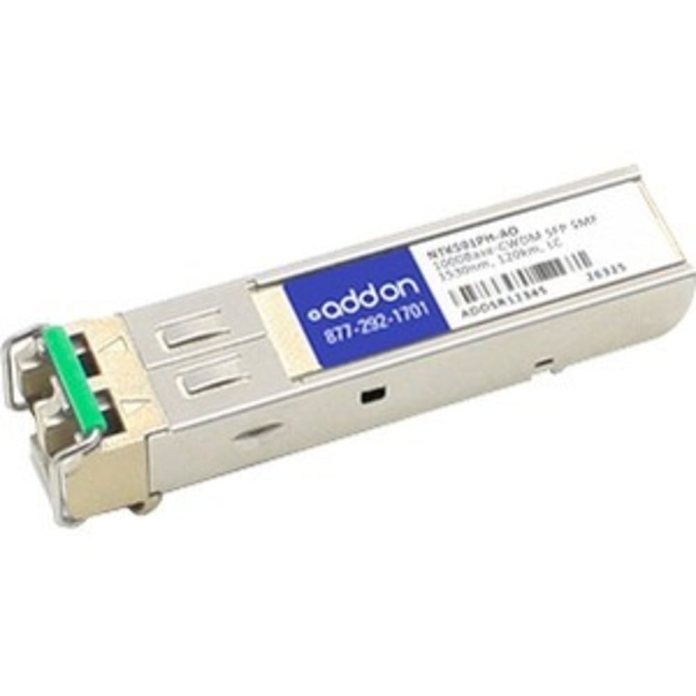 AddOn - SFP (mini-GBIC) transceiver module (equivalent to: Ciena NTK591PH) - GigE - 1000Base-CWDM - LC single-mode - up to 74.6 miles - 1530 nm - TAA Compliant MPN:NTK591PH-AO