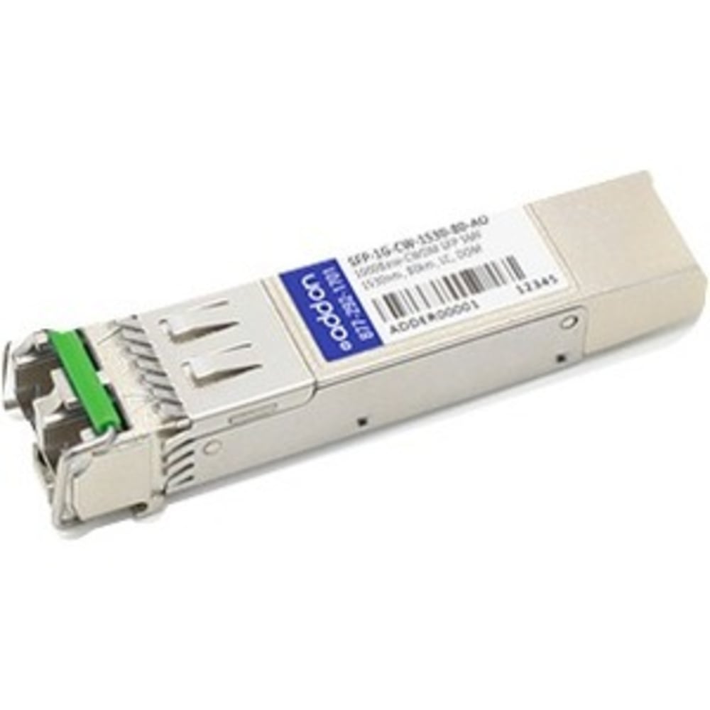 AddOn - SFP (mini-GBIC) transceiver module (equivalent to: Arista Networks SFP-1G-CW-1530-80) - GigE - 1000Base-CWDM - LC single-mode - up to 49.7 miles - 1530 nm - TAA Compliant MPN:SFP-1G-CW-1530-80-AO