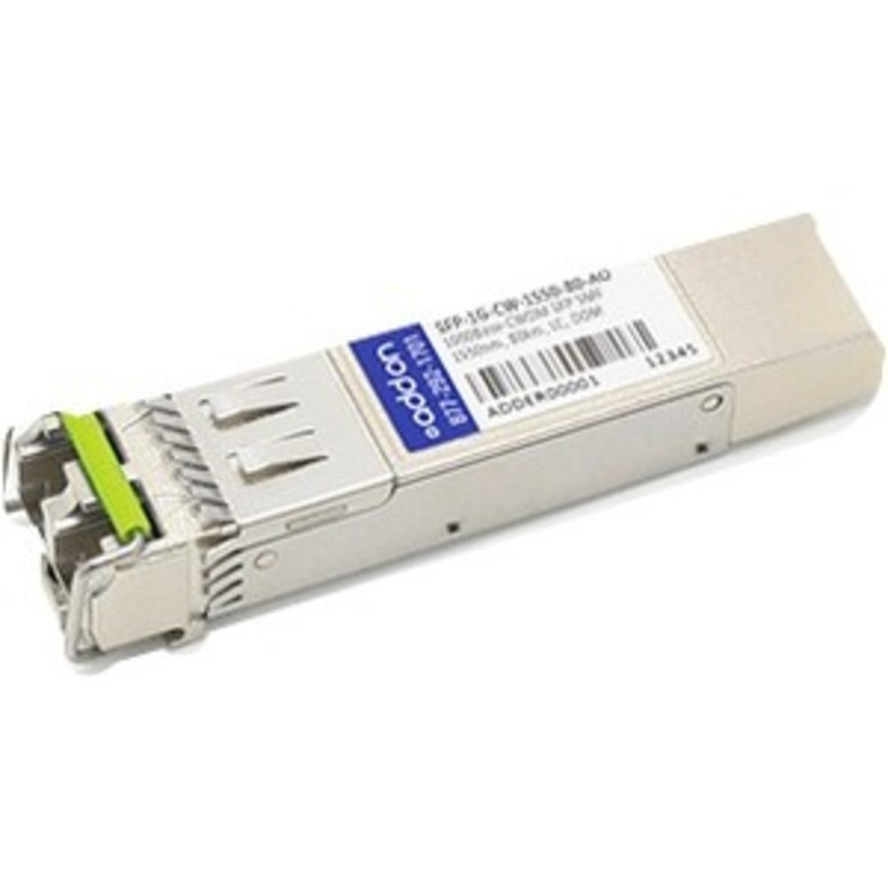 AddOn - SFP (mini-GBIC) transceiver module (equivalent to: Arista Networks SFP-1G-CW-1550-80) - GigE - 1000Base-CWDM - LC single-mode - up to 49.7 miles - 1550 nm - TAA Compliant MPN:SFP-1G-CW-1550-80-AO