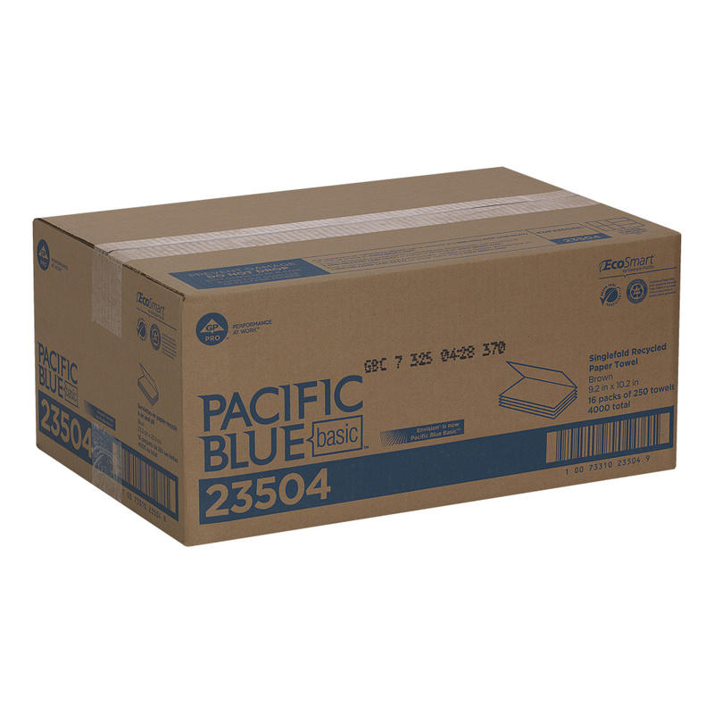 Pacific Blue Basic by GP PRO Single-Fold 1-Ply Paper Towels, 100% Recycled, Brown, Pack Of 4000 Sheets (Min Order Qty 2) MPN:23504