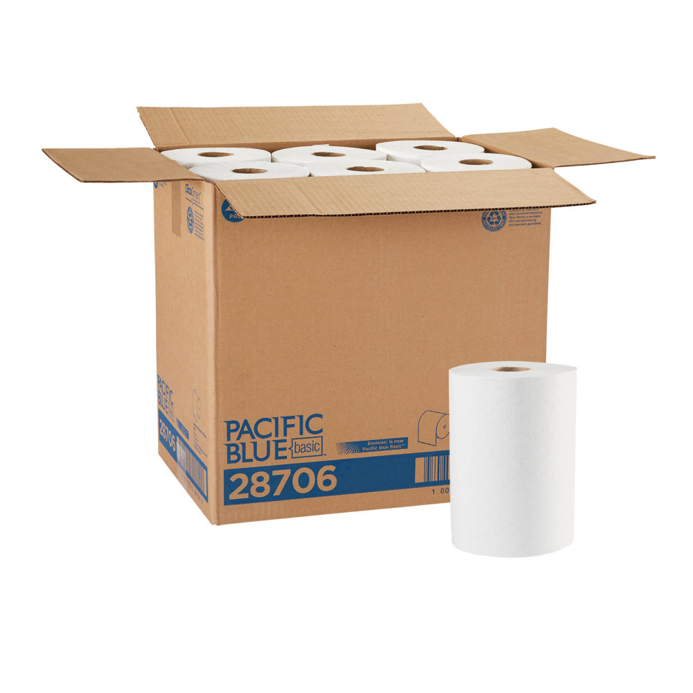 Pacific Blue Basic by GP PRO 1-Ply Paper Towels, 350ft Per Roll, Pack Of 12 Rolls MPN:28706