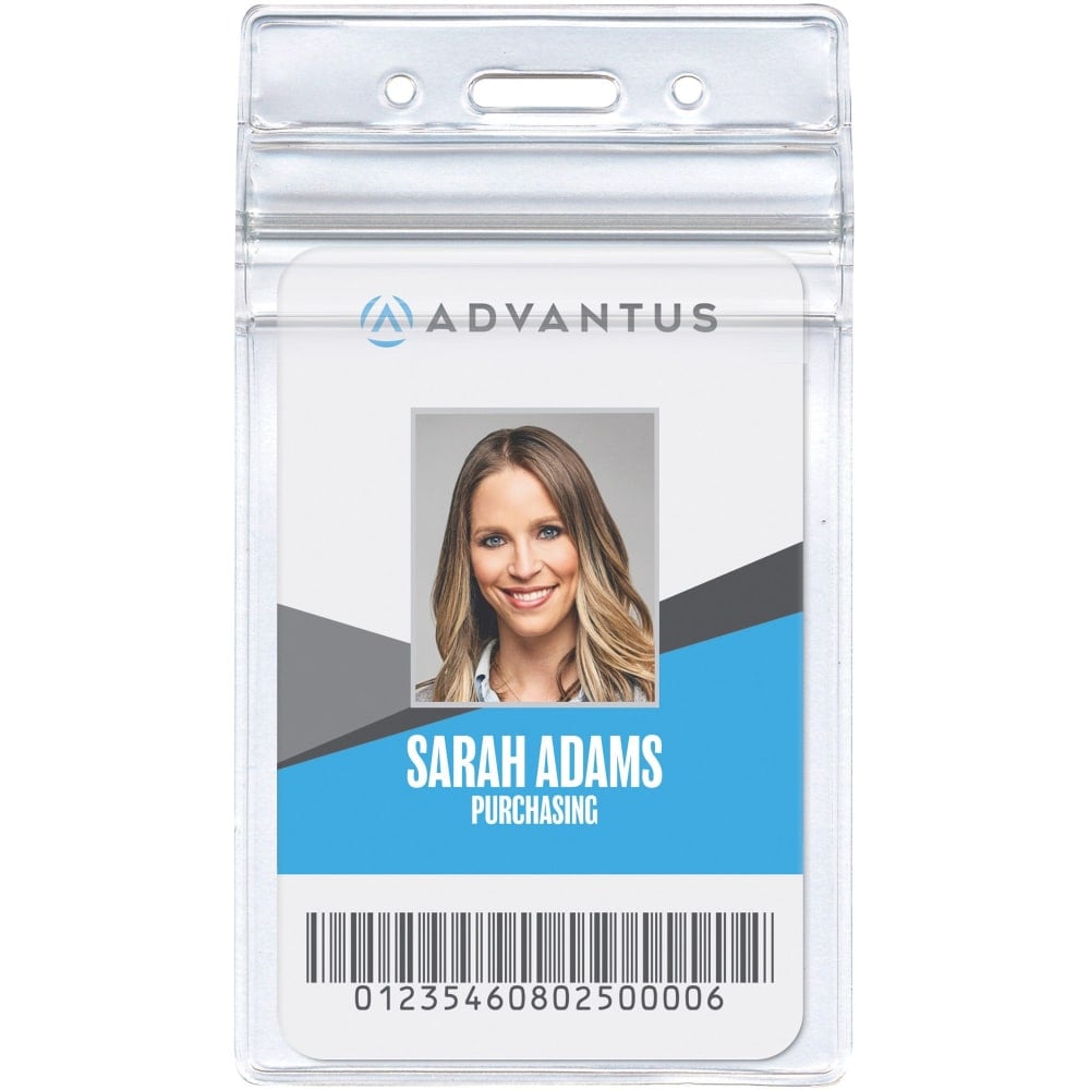 Advantus Vertical Re-sealable Badge Holders, 2 5/8in x 3 3/4in, Clear, Pack Of 50 (Min Order Qty 3) MPN:75524