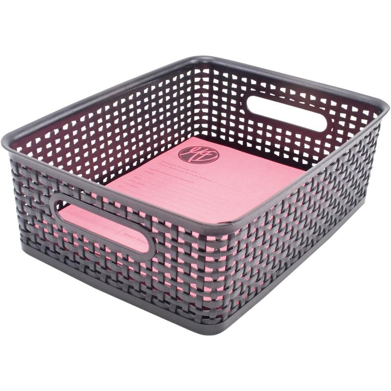 Advantus Plastic Weave Bins - 4.8in Height x 10.5in Width x 13.3in Depth - Desktop - Secure Grip - Black - Plastic - 2 Each (Min Order Qty 3) MPN:AVT40327