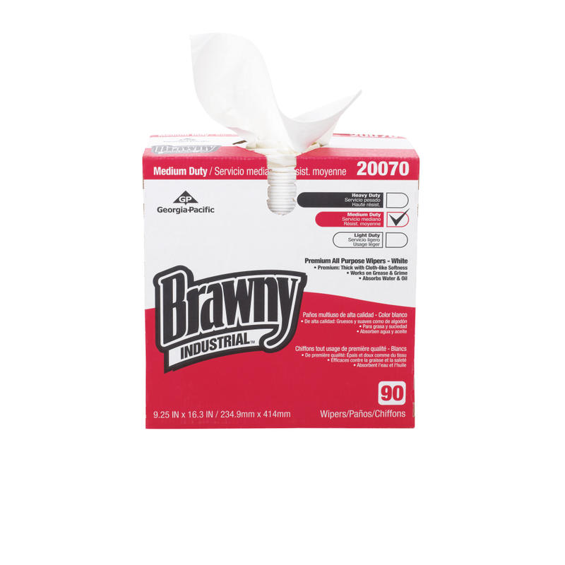 Brawny Industrial Medium-Duty Premium Wipes, 9 1/4in x 16 3/8in, White, Box Of 90 (Min Order Qty 5) MPN:2007003