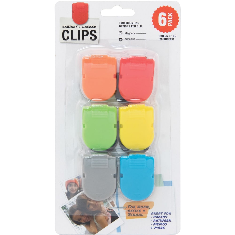 Advantus Magnetic Cabinet/Locker Clip - 1in Length x 0.5in Width - 40 Sheet Capacity - for Notes, Photo, Memo, Message - Magnetic, Self-adhesive - 6 / Pack - Assorted - Ceramic Magnet (Min Order Qty 10) MPN:97526