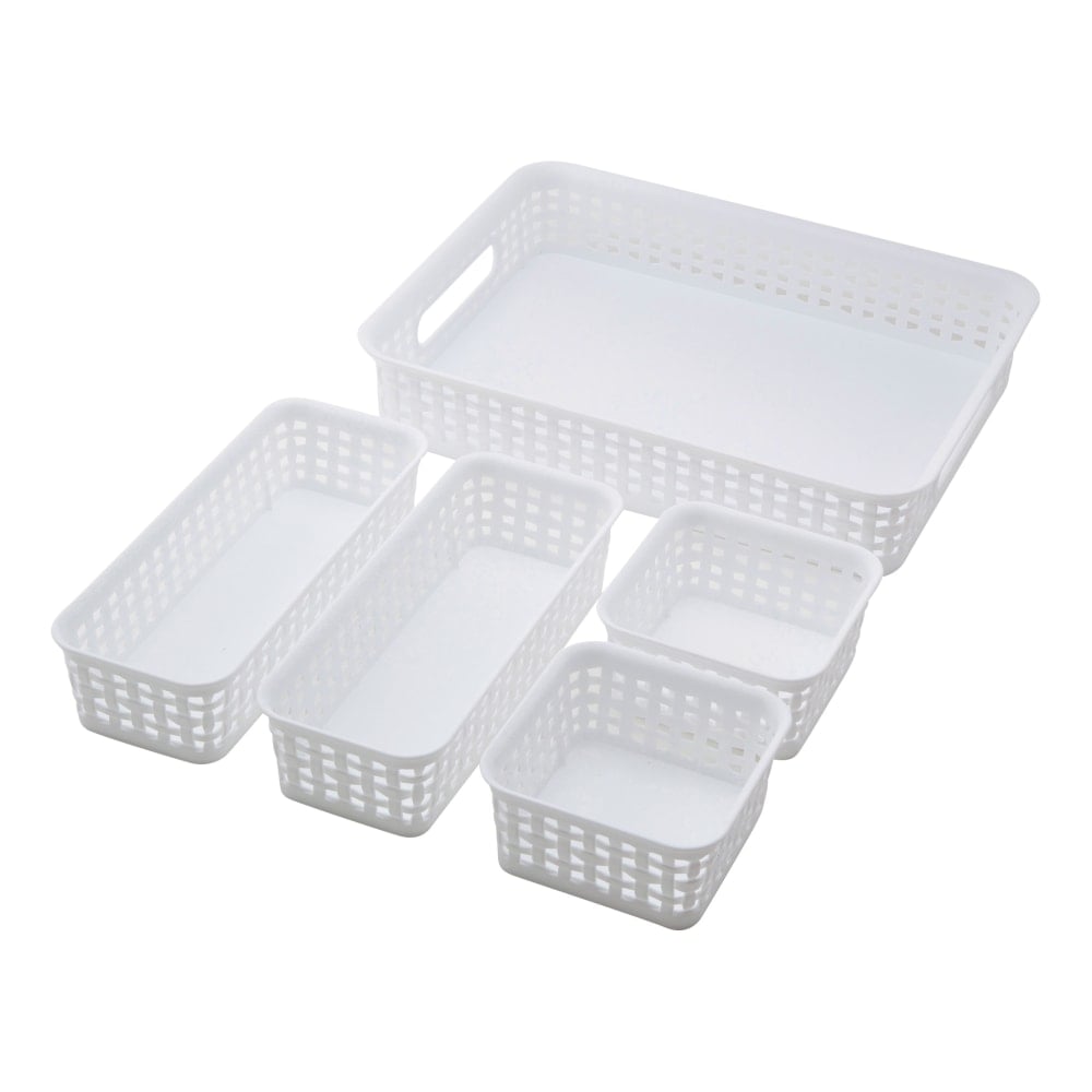 Realspace Plastic Weave Bins, Assorted Sizes, White, Pack Of 5 (Min Order Qty 8) MPN:38578