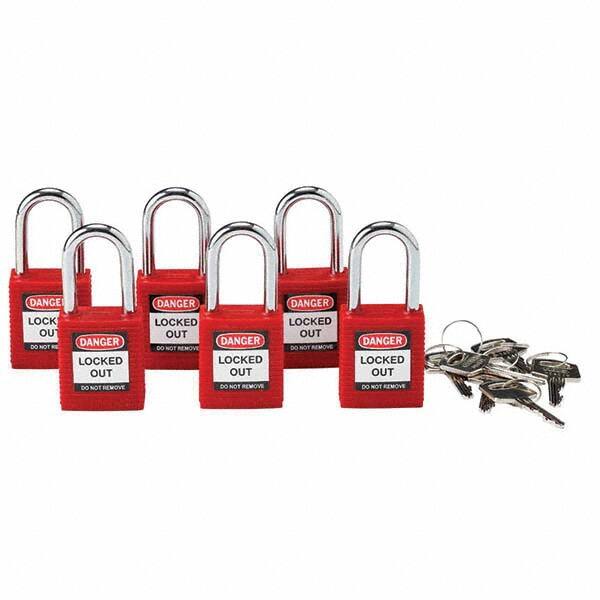 Lockout Padlock: Keyed Alike, Key Retaining, Nylon, Nylon Shackle, Red MPN:105890