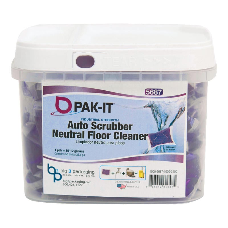 Big 3 Packaging PAK-IT Neutral Floor Cleaner For Auto Scrubbers, Ocean Fresh Scent, Pack Of 50 (Min Order Qty 2) MPN:5687504