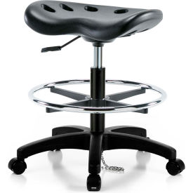 Interion® ESD Polyurethane Tractor Stool With Foot Ring - Black w/ Black Base 04237B23