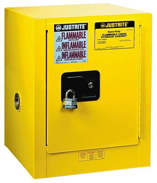Flammable & Hazardous Storage Cabinets: 16 gal Drum, 1 Door, 1 Shelf, Manual Closing, Yellow MPN:6516