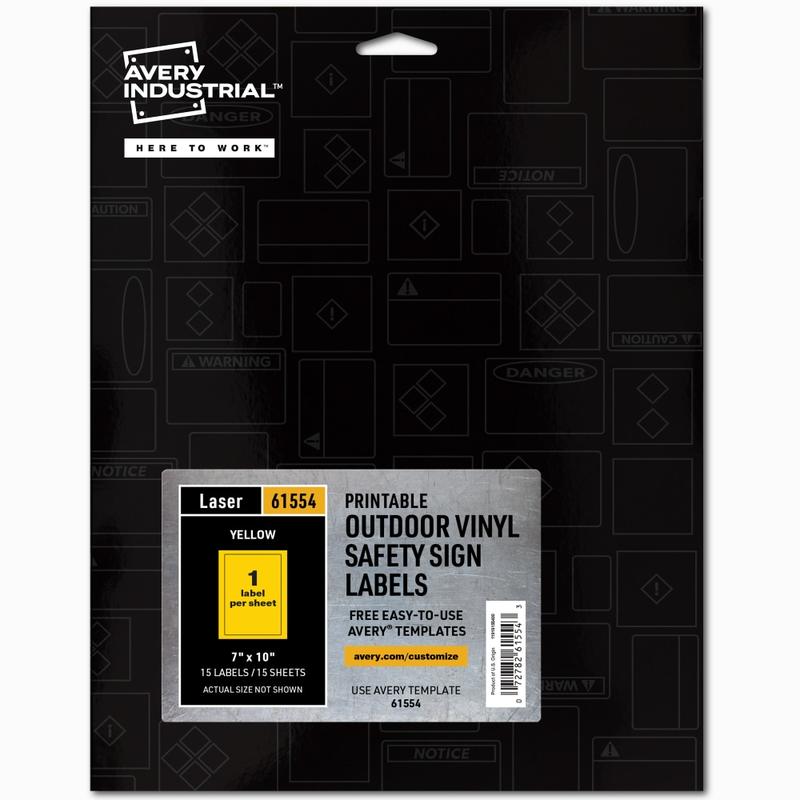 Avery Industrial Adhesive Vinyl Signs, 61554, Rectangle, 7in x 10in, Yellow, Pack Of 15 (Min Order Qty 3) MPN:61554