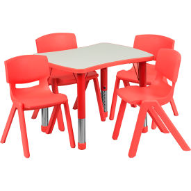 Flash Furniture 26-5/8'' Rectangle Plastic Height Adjustable Activity Table Set with 4 Chairs - Red YCY-098-0034-RECT-TBL-RED-GGYU-